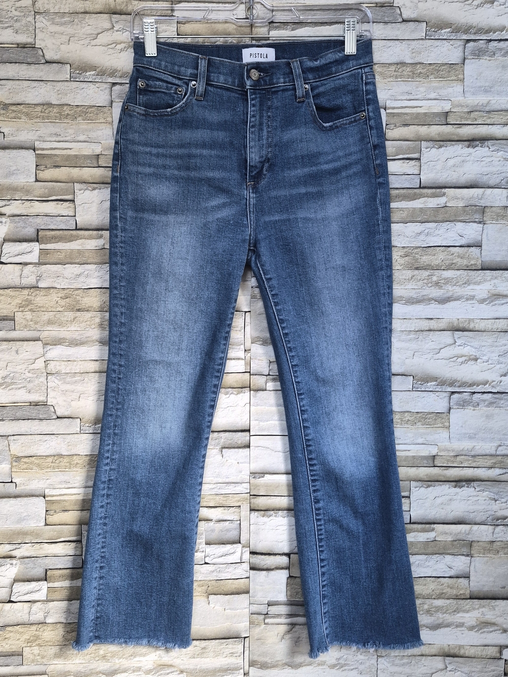 Pistola Kick Flare Jeans Women Size 26 Blue High Rise Raw Hem Essential Modern
